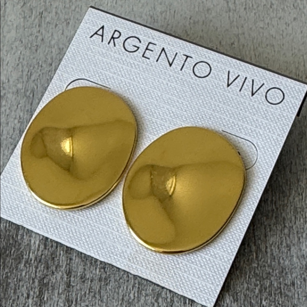Argento Vivo Waverly Gold Plated Brass Statement Oval Earrings - Picture 3 of 7